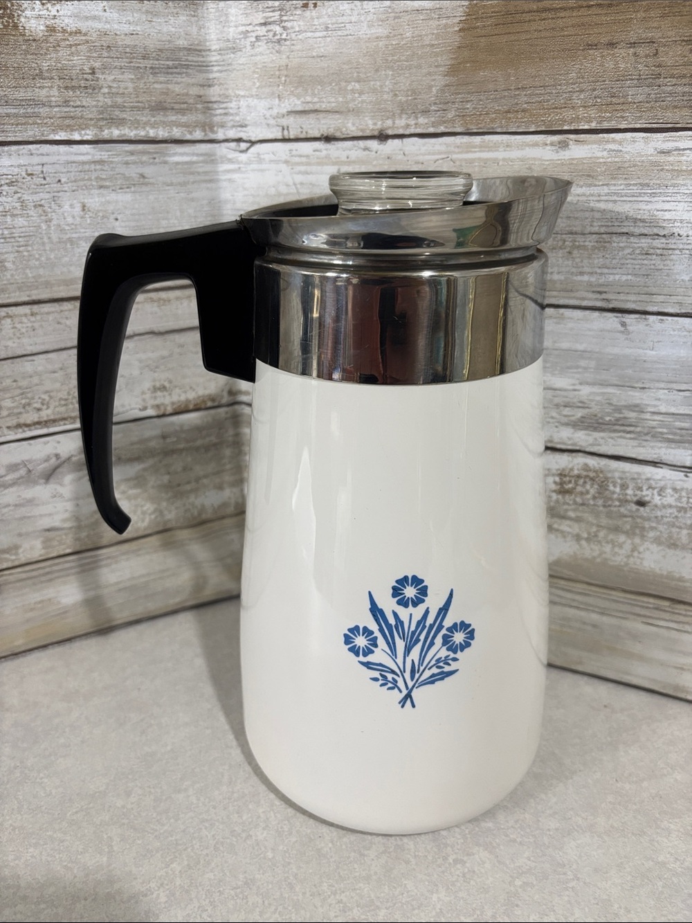 Complete vintage Corningware Blue Cornflower 9 cup coffee percolator